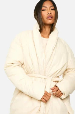 Up To 80% Off Winter Warmers|Puffer Jackets*boohoo Belted Duvet Puffer Coat cream