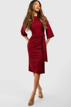 Midi Dresses*boohoo Belted Half Sleeve Side Split Midi Dress merlot