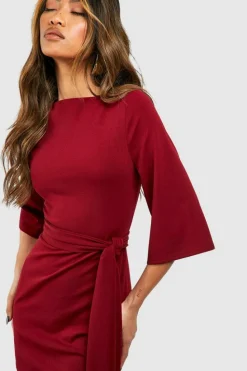 Midi Dresses*boohoo Belted Half Sleeve Side Split Midi Dress merlot
