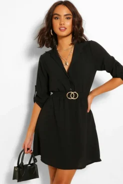 Shirt Dresses*boohoo Belted Shirt Dress black