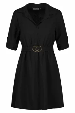 Shirt Dresses*boohoo Belted Shirt Dress black