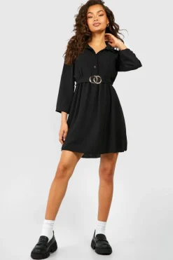 Shirt Dresses*boohoo Belted Shirt Dress black