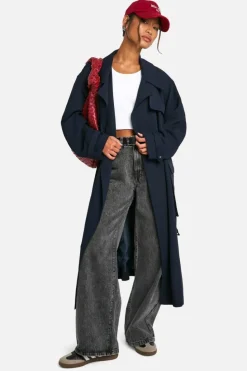 Up To 80% Off Winter Warmers|Trench Coats*boohoo Belted Trench Coat navy
