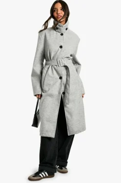 Up To 80% Off Winter Warmers|Wool Look Coats*boohoo Belted Wool Look Coat grey marl
