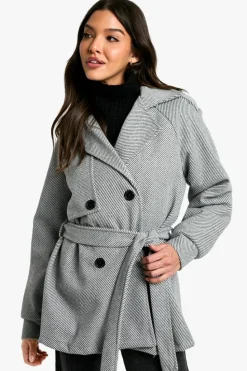 Up To 80% Off Winter Warmers|Wool Look Coats*boohoo Belted Wool Look Jacket grey