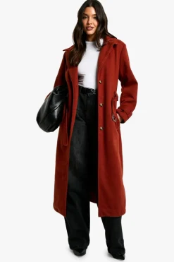 Up To 80% Off Winter Warmers|Wool Look Coats*boohoo Belted Wool Look Maxi Coat rust