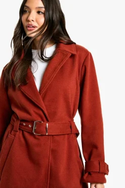 Up To 80% Off Winter Warmers|Wool Look Coats*boohoo Belted Wool Look Maxi Coat rust