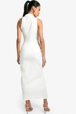 Bodycon Dresses|Maxi Dresses*boohoo Bengaline Collared Button Down Dress ivory