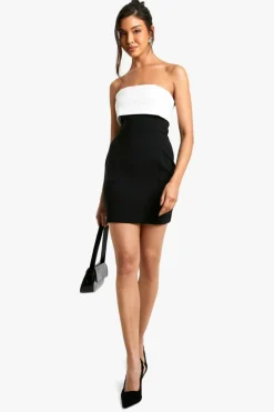Bodycon Dresses*boohoo Bengaline Colour Block Mini Dress black