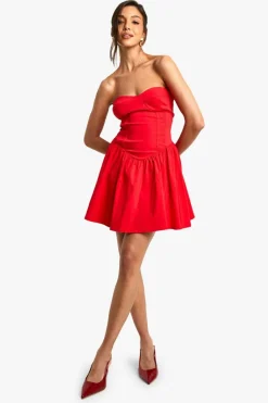 Skater Dresses|Dresses*boohoo Bengaline Corset Skater Dress red