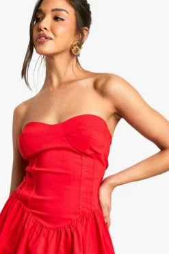 Skater Dresses|Dresses*boohoo Bengaline Corset Skater Dress red