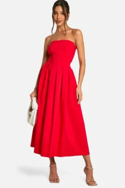 Skater Dresses|Dresses*boohoo Bengaline Corset Skater Midaxi Dress red