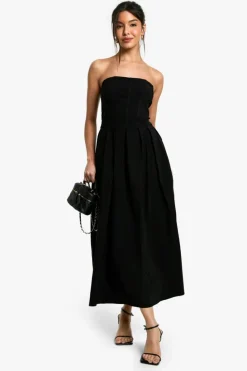 Skater Dresses*boohoo Bengaline Corset Skater Midaxi Dress black