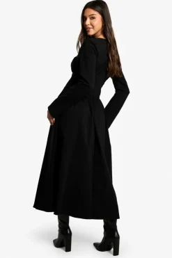 Skater Dresses*boohoo Bengaline Corset Skater Midaxi Dress black