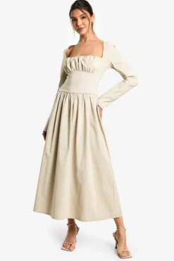 Skater Dresses*boohoo Bengaline Corset Skater Midaxi Dress stone