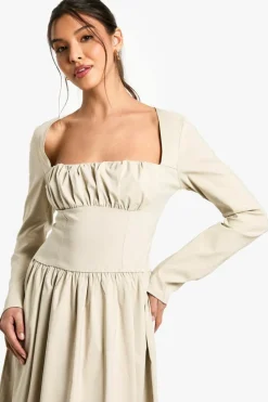 Skater Dresses*boohoo Bengaline Corset Skater Midaxi Dress stone