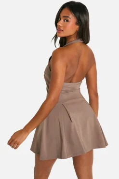 Skater Dresses*boohoo Bengaline Halter Skater Dress mocha