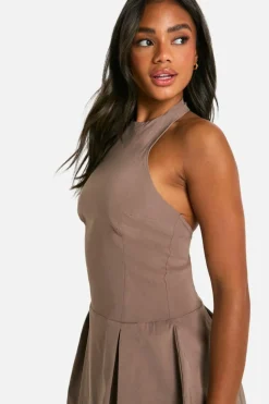Skater Dresses*boohoo Bengaline Halter Skater Dress mocha