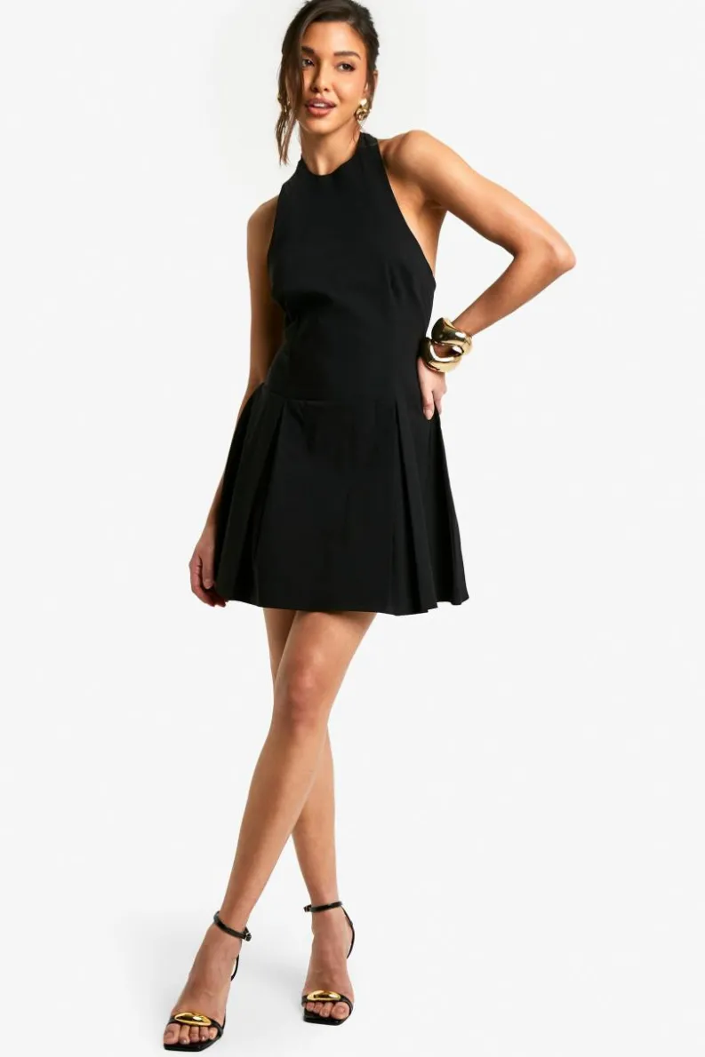 Skater Dresses*boohoo Bengaline Halter Skater Dress black