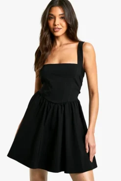 Skater Dresses|Mini Dresses*boohoo Bengaline Milkmaid Skater Dress black
