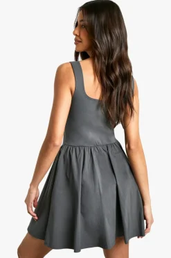 Skater Dresses*boohoo Bengaline Milkmaid Skater Dress charcoal