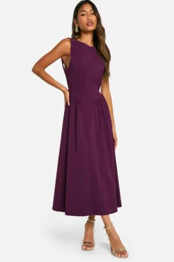 Skater Dresses*boohoo Bengaline Open Back Midaxi Skater Dress plum