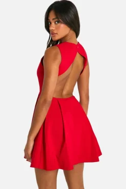 Skater Dresses*boohoo Bengaline Open Back Skater Dress red