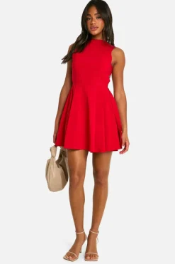 Skater Dresses*boohoo Bengaline Open Back Skater Dress red