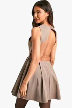 Skater Dresses*boohoo Bengaline Open Back Skater Dress mocha