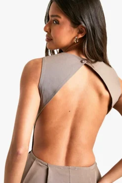 Skater Dresses*boohoo Bengaline Open Back Skater Dress mocha