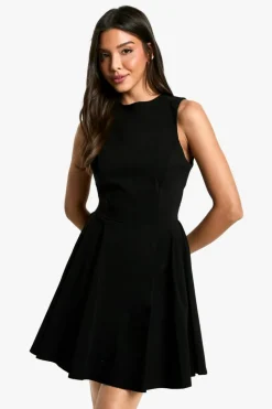Skater Dresses|Mini Dresses*boohoo Bengaline Open Back Skater Dress black