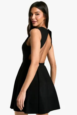 Skater Dresses|Mini Dresses*boohoo Bengaline Open Back Skater Dress black