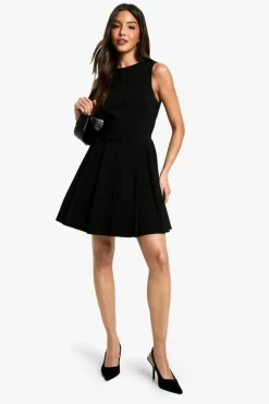 Skater Dresses|Mini Dresses*boohoo Bengaline Open Back Skater Dress black
