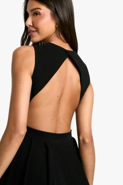 Skater Dresses|Mini Dresses*boohoo Bengaline Open Back Skater Dress black