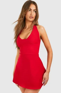 A Line Dresses*boohoo Bengaline Plunge A-line Mini Dress red