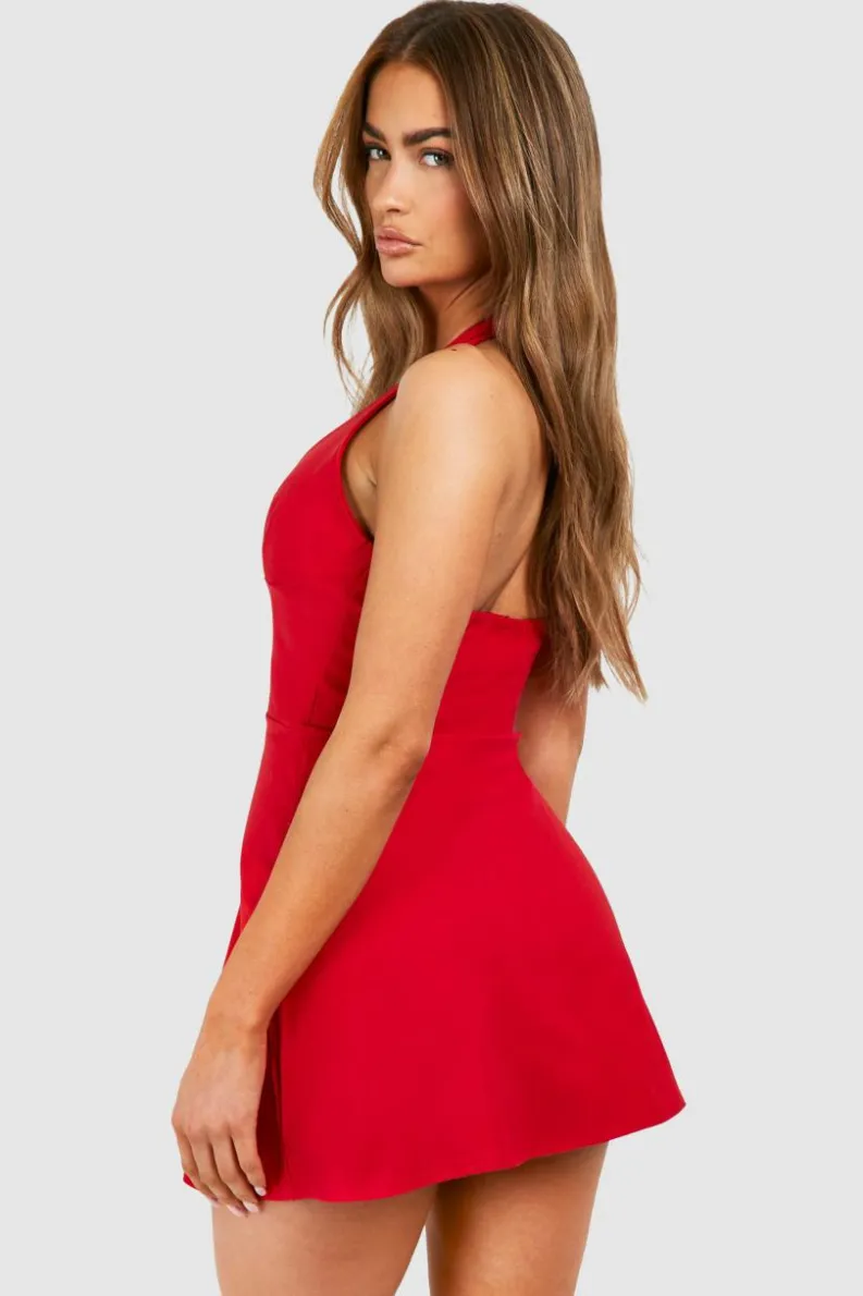 A Line Dresses*boohoo Bengaline Plunge A-line Mini Dress red