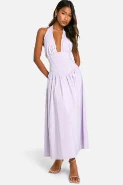 Skater Dresses*boohoo bengaline plunge corset midaxi skater dress lilac