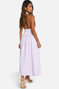 Skater Dresses*boohoo bengaline plunge corset midaxi skater dress lilac