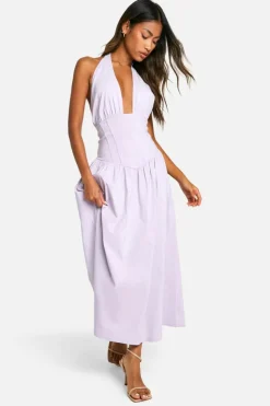 Skater Dresses*boohoo bengaline plunge corset midaxi skater dress lilac