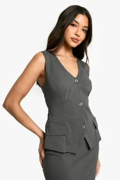 Maxi Dresses*boohoo Bengaline Plunge Waistcoat Maxi Dress charcoal