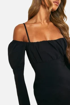Bodycon Dresses*boohoo Bengaline Puff Sleeve Mini Dress black