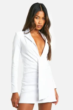 Blazer Dresses*boohoo Bengaline Ruched Tie Detail Blazer Dress white
