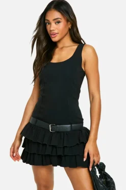 Skater Dresses*boohoo Bengaline Ruffle Mini Dress black