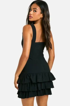 Skater Dresses*boohoo Bengaline Ruffle Mini Dress black