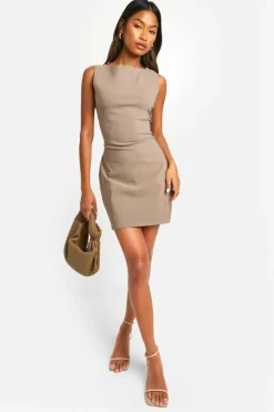 Mini Dresses|Suits & Tailoring*boohoo Bengaline Slash Neck Fit & Flare Mini Dress mocha