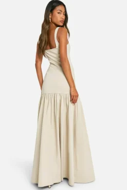 Maxi Dresses*boohoo Bengaline Square Neck Maxi Skater Dress stone