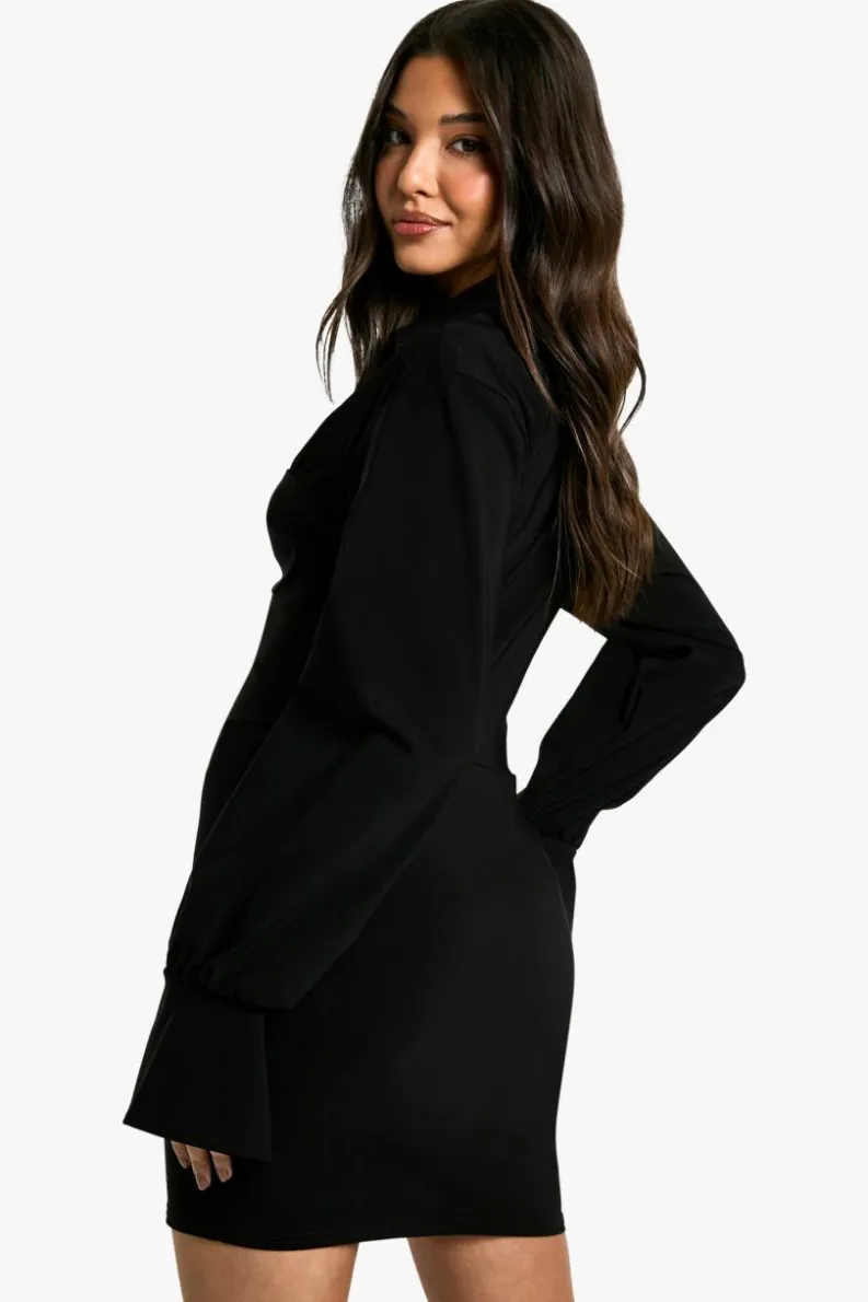 Shirt Dresses*boohoo Bengaline Two in One Corset Shirt Mini Dress black