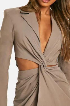 Blazer Dresses|Mini Dresses*boohoo Benglaine Twist Front Blazer Dress mocha