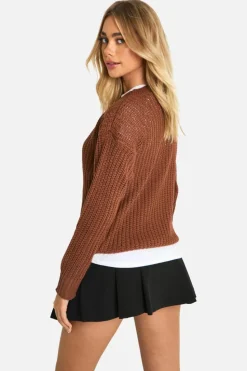Jumpers|Knitwear*boohoo Fisherman Crew Neck Jumper biscuit