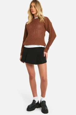 Jumpers|Knitwear*boohoo Fisherman Crew Neck Jumper biscuit